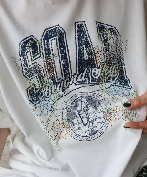 zena(ジェナ)の「ストーンデコ&カレッジプリントTee(Tシャツ/カットソー・レディース・オフホワイト/チャコールグレー/オートミール・フリー)」の18枚目の写真
