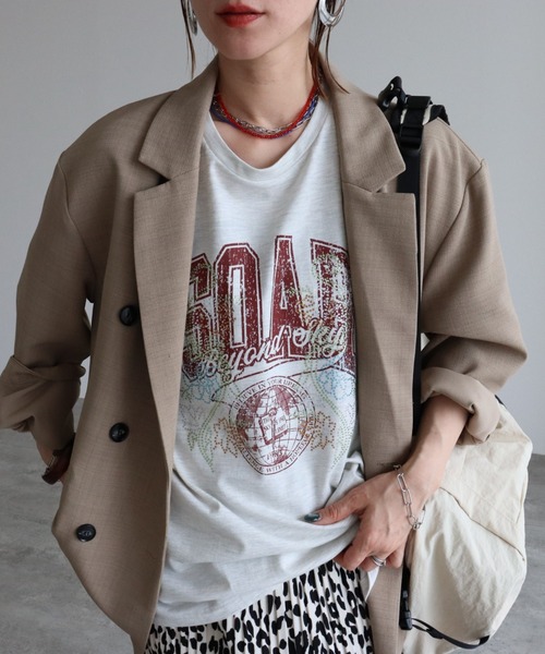 zena(ジェナ)の「ストーンデコ&カレッジプリントTee(Tシャツ/カットソー・レディース・オフホワイト/チャコールグレー/オートミール・フリー)」の15枚目の写真