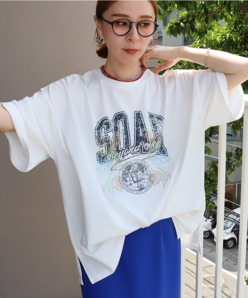 zena(ジェナ)の「ストーンデコ&カレッジプリントTee(Tシャツ/カットソー・レディース・オフホワイト/チャコールグレー/オートミール・フリー)」の11枚目の写真