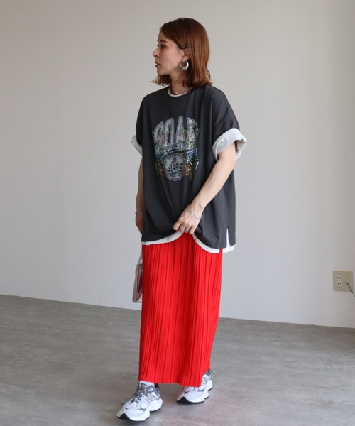 zena(ジェナ)の「ストーンデコ&カレッジプリントTee(Tシャツ/カットソー・レディース・オフホワイト/チャコールグレー/オートミール・フリー)」の10枚目の写真