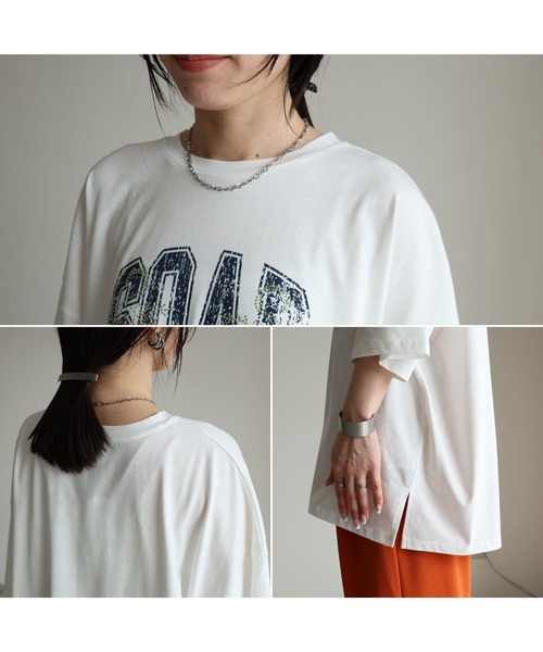 zena(ジェナ)の「ストーンデコ&カレッジプリントTee(Tシャツ/カットソー・レディース・オフホワイト/チャコールグレー/オートミール・フリー)」の6枚目の写真