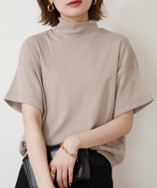 FUNALIVE(ファンアライブ)の「ハイネック半袖カットソー(Tシャツ/カットソー・レディース・ネイビー/ブラック/オフホワイト/チャコールグレー/グレイッシュベージュ・M~L/LL~3L)」の15枚目の写真