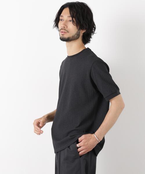 NANO universe(ナノユニバース)の「「モダンコンフォート」ヘリンボン クルーネックTシャツ 半袖(Tシャツ/カットソー・メンズ・ブラック/チャコール/ライトベージュ・S/L/M)」の1枚目の写真