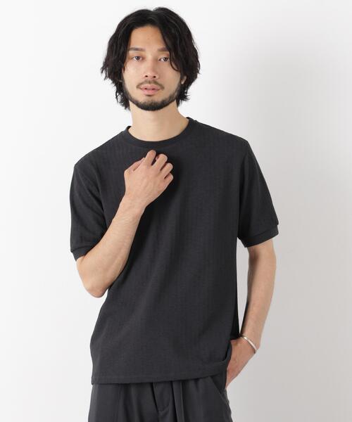 NANO universe(ナノユニバース)の「「モダンコンフォート」ヘリンボン クルーネックTシャツ 半袖(Tシャツ/カットソー・メンズ・ブラック/チャコール/ライトベージュ・S/L/M)」の4枚目の写真