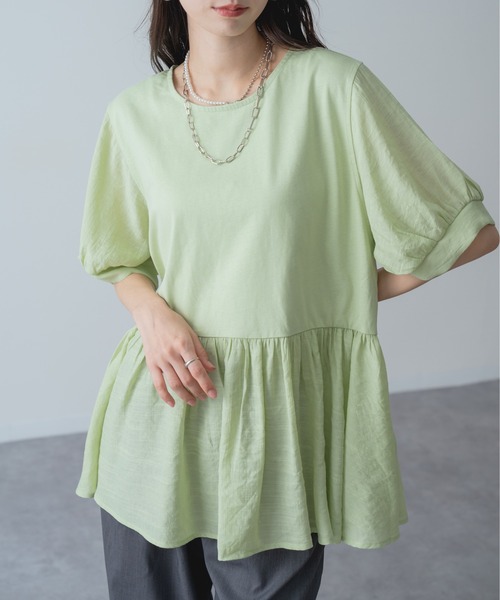 refinedworks(リファインドワークス)の「【refinedworks】異素材 切替 ペプラム トップス(Tシャツ/カットソー・レディース・チャコールグレー/ベージュ/カーキ・FREE)」の10枚目の写真