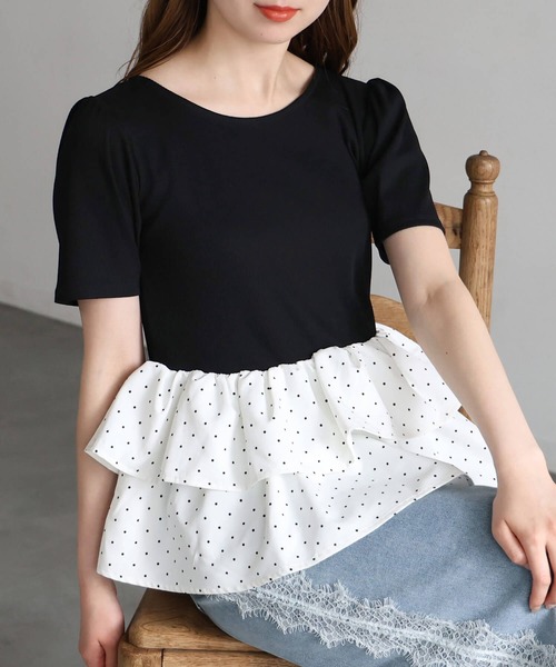 tiptop(ティップトップ)の「チョーカー付きペプラムフリルカットソー(Tシャツ/カットソー・レディース・オフホワイト/ホワイト系その他/ブラック・FREE)」の3枚目の写真
