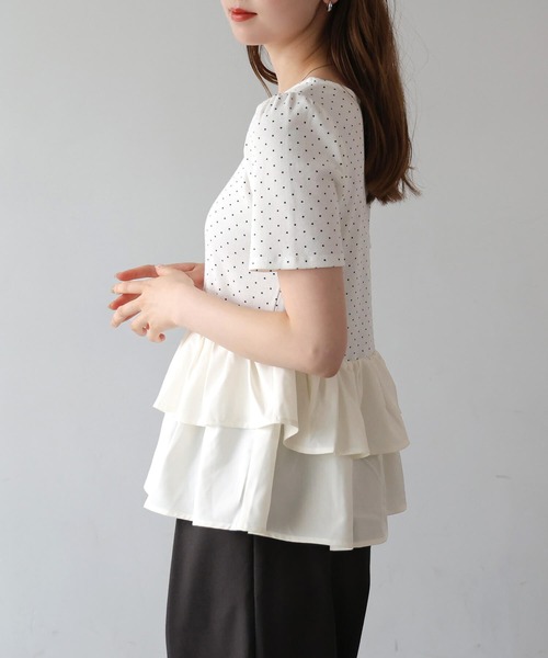 tiptop(ティップトップ)の「チョーカー付きペプラムフリルカットソー(Tシャツ/カットソー・レディース・オフホワイト/ホワイト系その他/ブラック・FREE)」の15枚目の写真