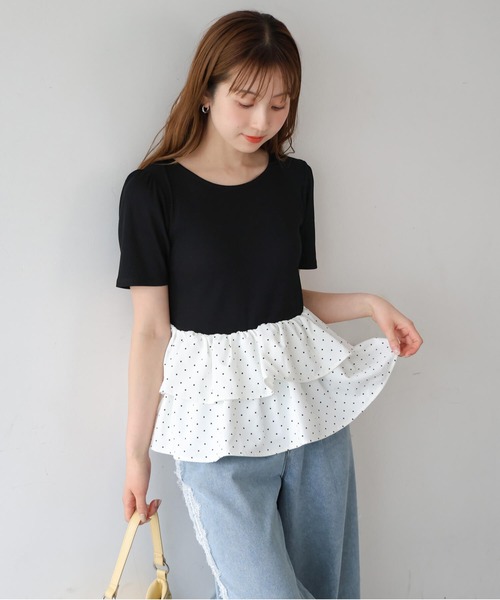 tiptop(ティップトップ)の「チョーカー付きペプラムフリルカットソー(Tシャツ/カットソー・レディース・オフホワイト/ホワイト系その他/ブラック・FREE)」の4枚目の写真