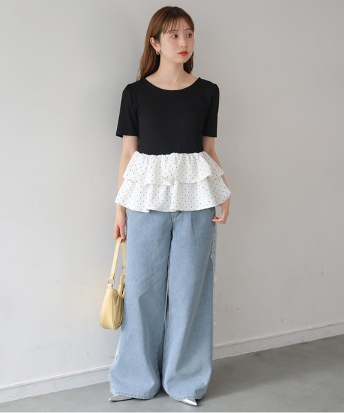 tiptop(ティップトップ)の「チョーカー付きペプラムフリルカットソー(Tシャツ/カットソー・レディース・オフホワイト/ホワイト系その他/ブラック・FREE)」の5枚目の写真