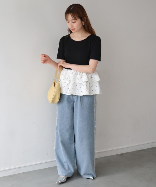 tiptop(ティップトップ)の「チョーカー付きペプラムフリルカットソー(Tシャツ/カットソー・レディース・オフホワイト/ホワイト系その他/ブラック・FREE)」の6枚目の写真