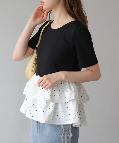 tiptop(ティップトップ)の「チョーカー付きペプラムフリルカットソー(Tシャツ/カットソー・レディース・オフホワイト/ホワイト系その他/ブラック・FREE)」の7枚目の写真