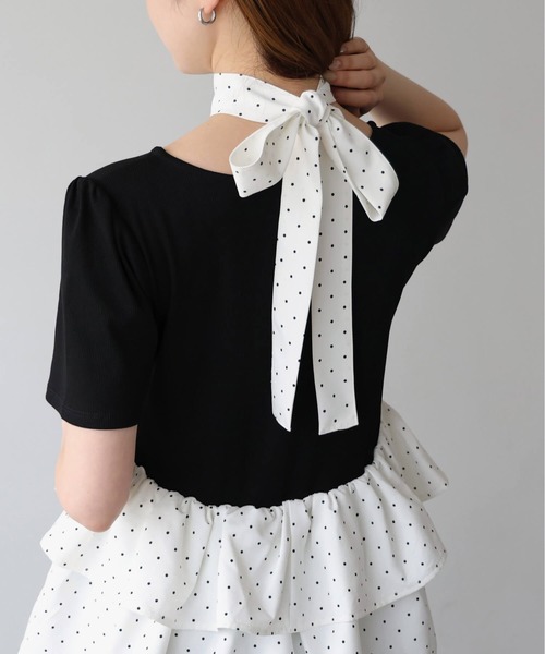 tiptop(ティップトップ)の「チョーカー付きペプラムフリルカットソー(Tシャツ/カットソー・レディース・オフホワイト/ホワイト系その他/ブラック・FREE)」の10枚目の写真