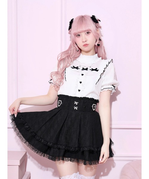 NOEMIE(ノエミー)の「チャーム付きプチハイハートレースブラウス(シャツ/ブラウス・レディース・ピンク系/ブラック/サックスブルー系・M)」の2枚目の写真