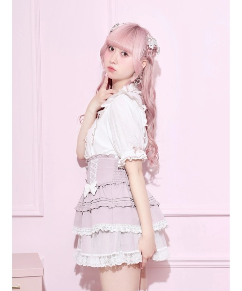 NOEMIE(ノエミー)の「チャーム付きプチハイハートレースブラウス(シャツ/ブラウス・レディース・ピンク系/ブラック/サックスブルー系・M)」の5枚目の写真