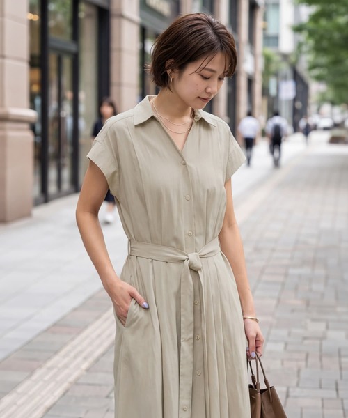 STYLE DELI(スタイルデリ)の「綿混ニュアンス質感シャツワンピース(ワンピース・レディース・ベージュ/ブラック・FREE)」の7枚目の写真