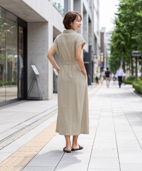 STYLE DELI(スタイルデリ)の「綿混ニュアンス質感シャツワンピース(ワンピース・レディース・ベージュ/ブラック・FREE)」の9枚目の写真