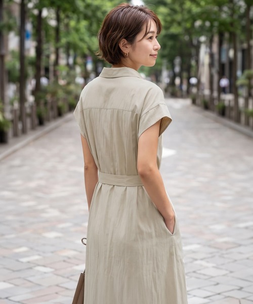 STYLE DELI(スタイルデリ)の「綿混ニュアンス質感シャツワンピース(ワンピース・レディース・ベージュ/ブラック・FREE)」の10枚目の写真