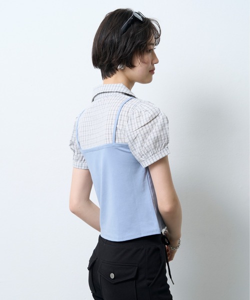 NUJOH(ヌゾ)の「Layered Bustier Check Top / レイヤードビスチェチェックトップ(シャツ/ブラウス・レディース・ライトブルー/ブラック/グレー・FREE)」の16枚目の写真