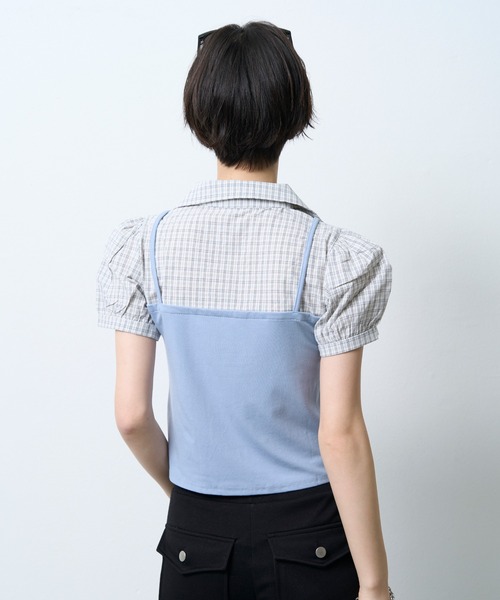 NUJOH(ヌゾ)の「Layered Bustier Check Top / レイヤードビスチェチェックトップ(シャツ/ブラウス・レディース・ライトブルー/ブラック/グレー・FREE)」の4枚目の写真