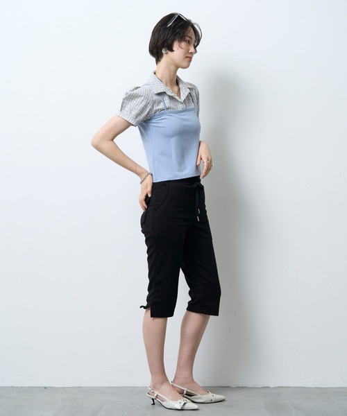 NUJOH(ヌゾ)の「Layered Bustier Check Top / レイヤードビスチェチェックトップ(シャツ/ブラウス・レディース・ライトブルー/ブラック/グレー・FREE)」の7枚目の写真
