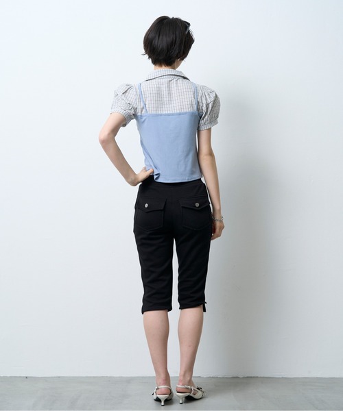 NUJOH(ヌゾ)の「Layered Bustier Check Top / レイヤードビスチェチェックトップ(シャツ/ブラウス・レディース・ライトブルー/ブラック/グレー・FREE)」の11枚目の写真
