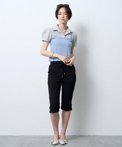 NUJOH(ヌゾ)の「Layered Bustier Check Top / レイヤードビスチェチェックトップ(シャツ/ブラウス・レディース・ライトブルー/ブラック/グレー・FREE)」の9枚目の写真