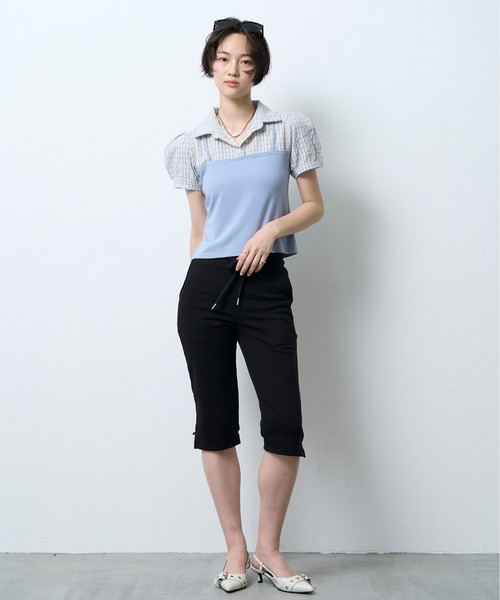 NUJOH(ヌゾ)の「Layered Bustier Check Top / レイヤードビスチェチェックトップ(シャツ/ブラウス・レディース・ライトブルー/ブラック/グレー・FREE)」の8枚目の写真