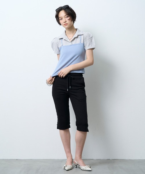 NUJOH(ヌゾ)の「Layered Bustier Check Top / レイヤードビスチェチェックトップ(シャツ/ブラウス・レディース・ライトブルー/ブラック/グレー・FREE)」の6枚目の写真