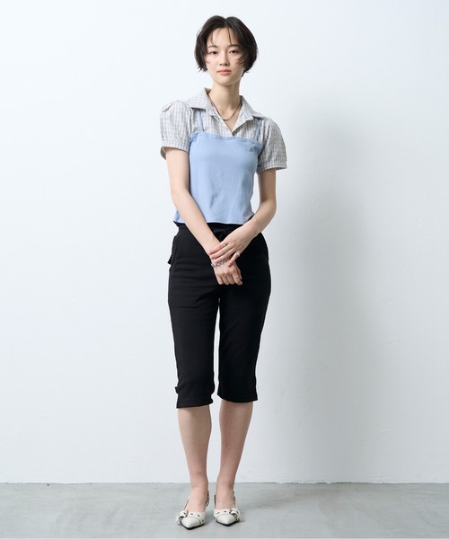 NUJOH(ヌゾ)の「Layered Bustier Check Top / レイヤードビスチェチェックトップ(シャツ/ブラウス・レディース・ライトブルー/ブラック/グレー・FREE)」の5枚目の写真