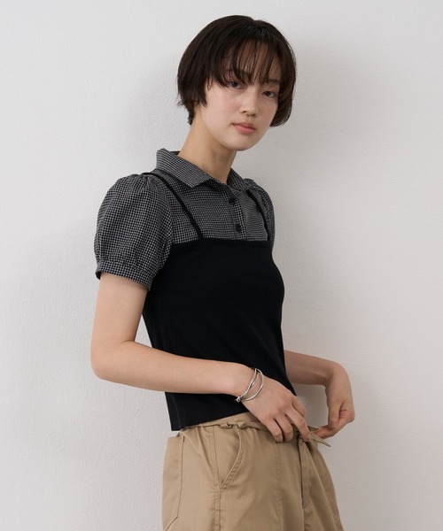 NUJOH(ヌゾ)の「Layered Bustier Check Top / レイヤードビスチェチェックトップ(シャツ/ブラウス・レディース・ライトブルー/ブラック/グレー・FREE)」の18枚目の写真