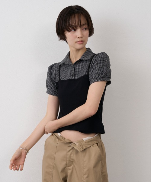 NUJOH(ヌゾ)の「Layered Bustier Check Top / レイヤードビスチェチェックトップ(シャツ/ブラウス・レディース・ライトブルー/ブラック/グレー・FREE)」の17枚目の写真