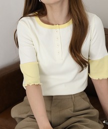 袖配色切替クールネックTシャツ 半端袖