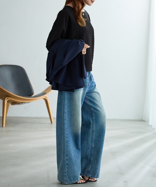 Viola e Viola(ヴィオラエヴィオラ)の「ふくれジャカード素材ふんわり袖トップス(Tシャツ/カットソー・レディース・ブラック/アイボリー/ネイビー/ブルー・L/LL/M)」の20枚目の写真