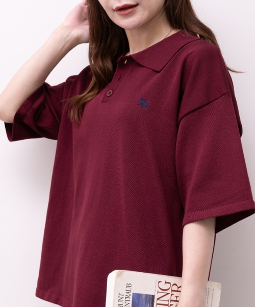 POLOCHAMPS（ポロチャンプス）の「POLOCHAMPS(ポロチャンプス)/ワンポイント刺繍 ポロシャツ 半端袖 オーバーFIT/POLOSHIRT（ポロシャツ・レディース・チャコールグレー/ネイビー/ベージュ/ブラック/ワインレッド・FREE）」の5枚目の写真