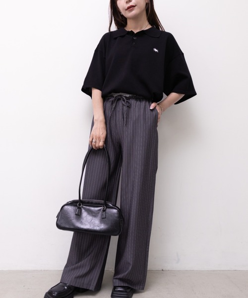 POLOCHAMPS（ポロチャンプス）の「POLOCHAMPS(ポロチャンプス)/ワンポイント刺繍 ポロシャツ 半端袖 オーバーFIT/POLOSHIRT（ポロシャツ・レディース・チャコールグレー/ネイビー/ベージュ/ブラック/ワインレッド・FREE）」の8枚目の写真