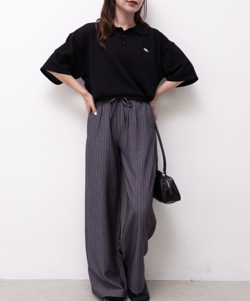 POLOCHAMPS（ポロチャンプス）の「POLOCHAMPS(ポロチャンプス)/ワンポイント刺繍 ポロシャツ 半端袖 オーバーFIT/POLOSHIRT（ポロシャツ・レディース・チャコールグレー/ネイビー/ベージュ/ブラック/ワインレッド・FREE）」の11枚目の写真