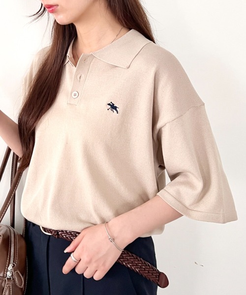 POLOCHAMPS（ポロチャンプス）の「POLOCHAMPS(ポロチャンプス)/ワンポイント刺繍 ポロシャツ 半端袖 オーバーFIT/POLOSHIRT（ポロシャツ・レディース・チャコールグレー/ネイビー/ベージュ/ブラック/ワインレッド・FREE）」の21枚目の写真