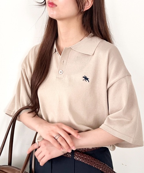 POLOCHAMPS（ポロチャンプス）の「POLOCHAMPS(ポロチャンプス)/ワンポイント刺繍 ポロシャツ 半端袖 オーバーFIT/POLOSHIRT（ポロシャツ・レディース・チャコールグレー/ネイビー/ベージュ/ブラック/ワインレッド・FREE）」の22枚目の写真