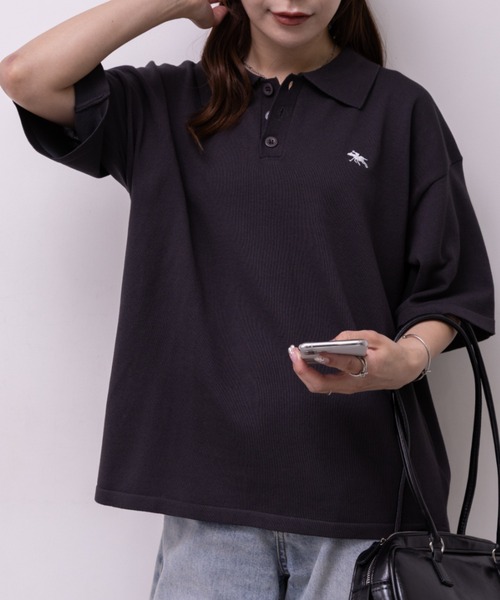 POLOCHAMPS（ポロチャンプス）の「POLOCHAMPS(ポロチャンプス)/ワンポイント刺繍 ポロシャツ 半端袖 オーバーFIT/POLOSHIRT（ポロシャツ・レディース・チャコールグレー/ネイビー/ベージュ/ブラック/ワインレッド・FREE）」の13枚目の写真