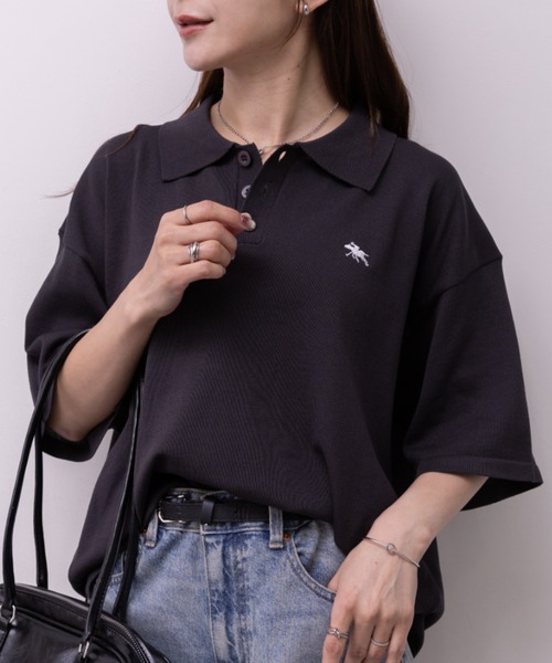 POLOCHAMPS（ポロチャンプス）の「POLOCHAMPS(ポロチャンプス)/ワンポイント刺繍 ポロシャツ 半端袖 オーバーFIT/POLOSHIRT（ポロシャツ・レディース・チャコールグレー/ネイビー/ベージュ/ブラック/ワインレッド・FREE）」の15枚目の写真