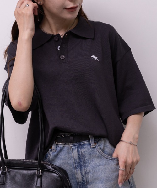 POLOCHAMPS（ポロチャンプス）の「POLOCHAMPS(ポロチャンプス)/ワンポイント刺繍 ポロシャツ 半端袖 オーバーFIT/POLOSHIRT（ポロシャツ・レディース・チャコールグレー/ネイビー/ベージュ/ブラック/ワインレッド・FREE）」の16枚目の写真