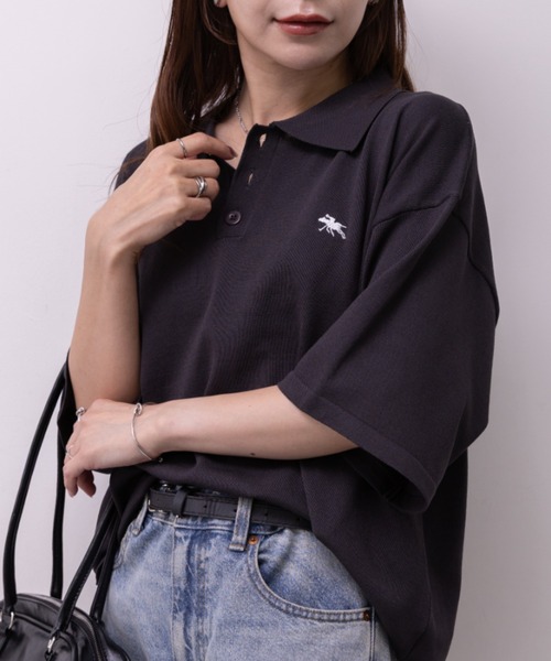 POLOCHAMPS（ポロチャンプス）の「POLOCHAMPS(ポロチャンプス)/ワンポイント刺繍 ポロシャツ 半端袖 オーバーFIT/POLOSHIRT（ポロシャツ・レディース・チャコールグレー/ネイビー/ベージュ/ブラック/ワインレッド・FREE）」の17枚目の写真