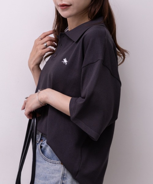 POLOCHAMPS（ポロチャンプス）の「POLOCHAMPS(ポロチャンプス)/ワンポイント刺繍 ポロシャツ 半端袖 オーバーFIT/POLOSHIRT（ポロシャツ・レディース・チャコールグレー/ネイビー/ベージュ/ブラック/ワインレッド・FREE）」の18枚目の写真
