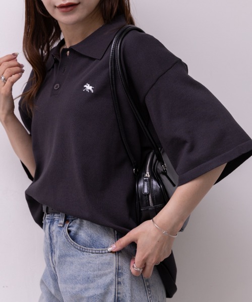 POLOCHAMPS（ポロチャンプス）の「POLOCHAMPS(ポロチャンプス)/ワンポイント刺繍 ポロシャツ 半端袖 オーバーFIT/POLOSHIRT（ポロシャツ・レディース・チャコールグレー/ネイビー/ベージュ/ブラック/ワインレッド・FREE）」の19枚目の写真