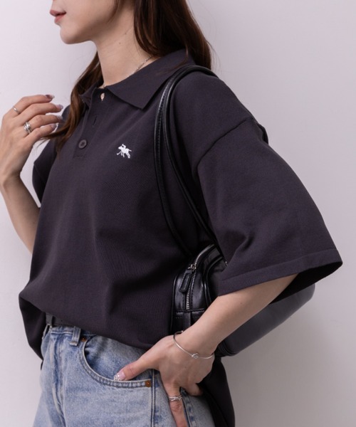 POLOCHAMPS（ポロチャンプス）の「POLOCHAMPS(ポロチャンプス)/ワンポイント刺繍 ポロシャツ 半端袖 オーバーFIT/POLOSHIRT（ポロシャツ・レディース・チャコールグレー/ネイビー/ベージュ/ブラック/ワインレッド・FREE）」の20枚目の写真