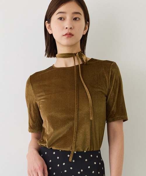 ROPE'（ロペ）の「チョーカーコード付きシアーベロアTシャツ/イージーケア（Tシャツ/カットソー・レディース・ブラウン/キャメル/オフホワイト・38）」の14枚目の写真