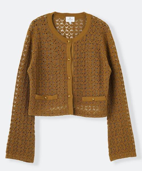 LANVIN en Bleu(ランバンオンブルー)の「コードレースニットジャケット(テーラードジャケット・レディース・キャメル/ブラック・38)」の1枚目の写真