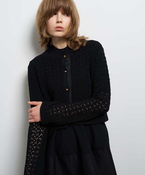 LANVIN en Bleu(ランバンオンブルー)の「コードレースニットジャケット(テーラードジャケット・レディース・キャメル/ブラック・38)」の2枚目の写真