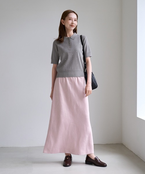ROPE' PICNIC(ロペピクニック)の「ラインストーンハーフスリーブポロカラー(ニット/セーター・レディース・キナリ/ブラック/グレー・FREE)」の10枚目の写真