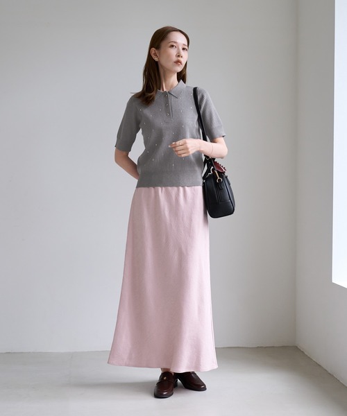 ROPE' PICNIC(ロペピクニック)の「ラインストーンハーフスリーブポロカラー(ニット/セーター・レディース・キナリ/ブラック/グレー・FREE)」の11枚目の写真